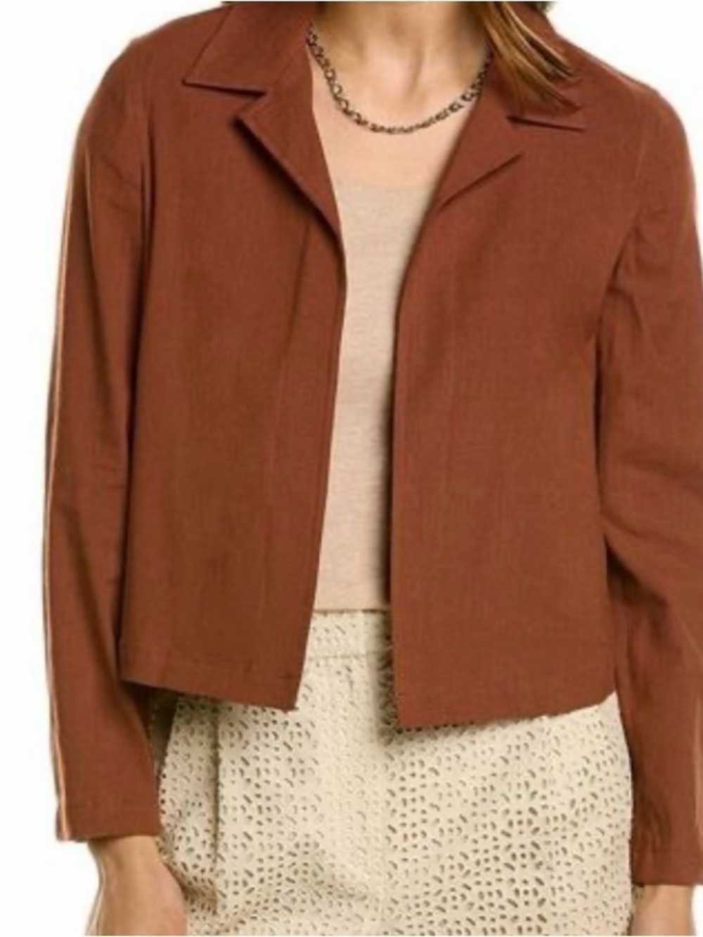 Theory Rust Cropped Open-Front Linen Blazer size S